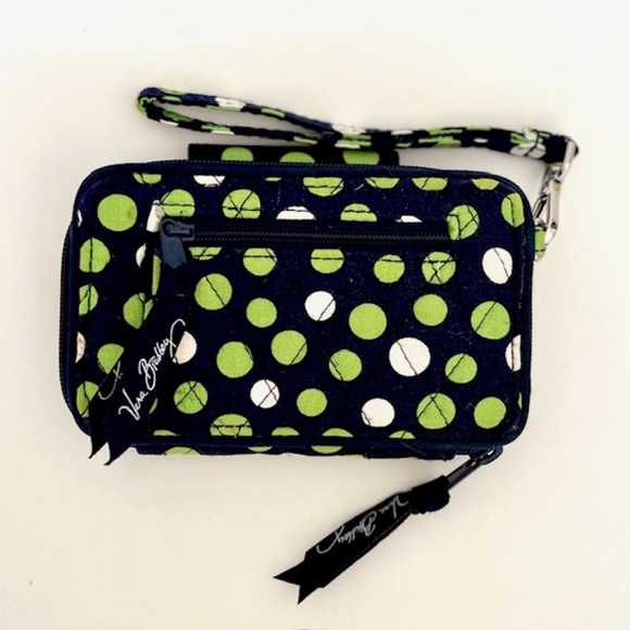 Vera Bradley Navy with Green and White Polka Dots Wallet/ Wristlet - Picture 2 of 6